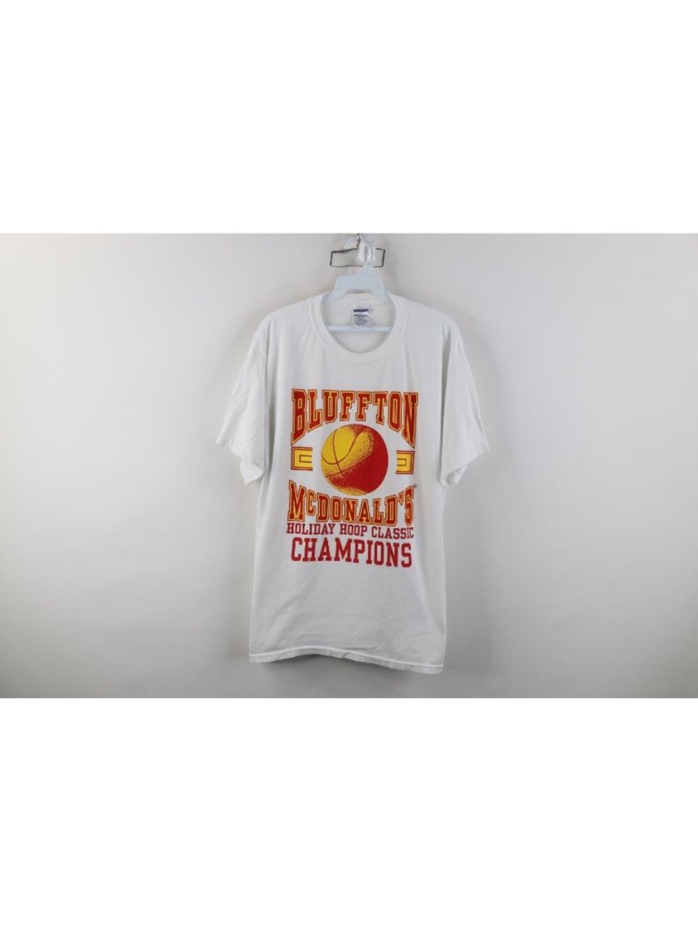 Vintage Mens Large Bluffton McDonald's Holiday Hoop Classic Champions T-Shirt